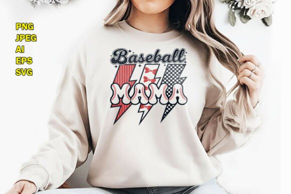 Baseball Mama Lightning Bolt T-Shirt Design ⚡