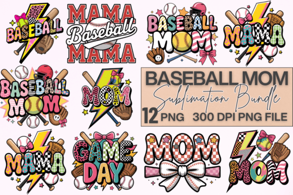 Baseball Mom Sublimation PNG Bundle for T-Shirt and Web Graphics