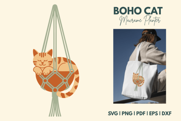 Boho Cat Macrame Planter: A Versatile Graphic Design Asset for Creative Projects