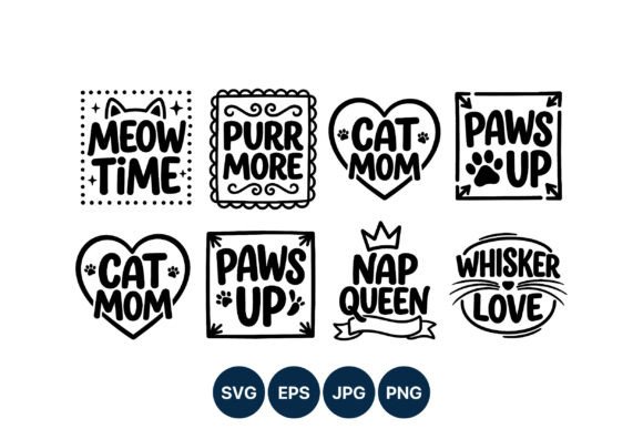 Cat Themed Black and White Lettering Set: A Versatile Graphic Design Asset for Creative Branding