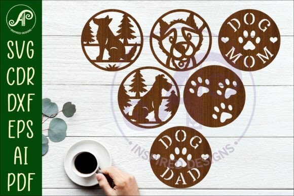 Dog Lovers Coasters, Laser Cut Out 1 – A Versatile Design Asset for Home Decor Projects