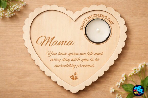 Mom Heart Tealight Candle Holder for Laser Cutting and Mother’s Day Creations