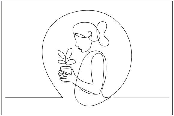 Mom Holding Plant Line Art: A Versatile Graphic for Local Business Branding