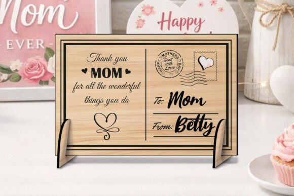 Thank You Mom Mother’s Day SVG Post Card for Laser Cutting
