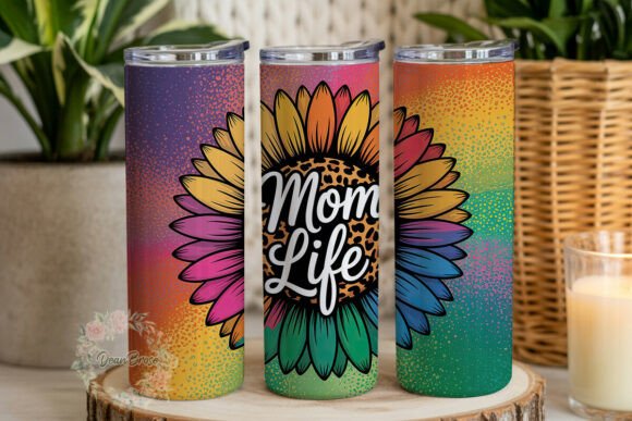 Vibrant Glitter Sunflower Mom Life PNG: A Versatile Graphic for Tumbler Wraps